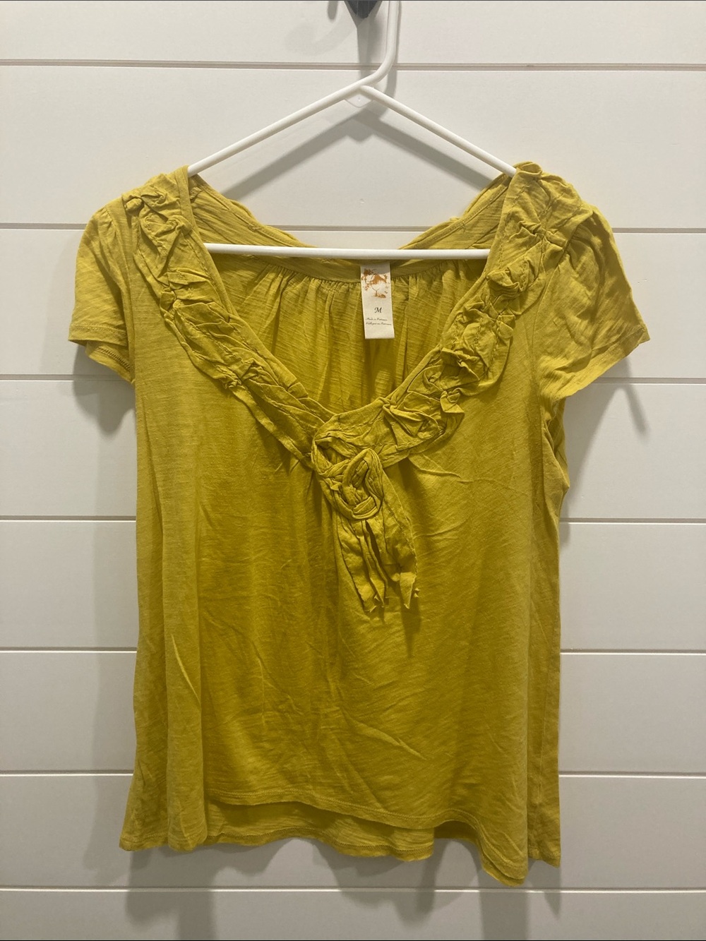 C. Keer for Anthropologie- Mustard Yellow Ruffled Scoop Neck-Sz M-Y2K Boho-GUC